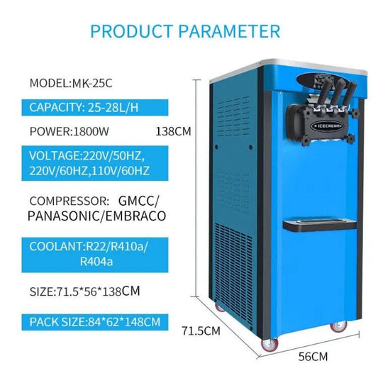 MK-25C YUNIAO Blue Color 3 flavors commercial soft ice cream machine stainless commercial refrigerator CFR BY SEA