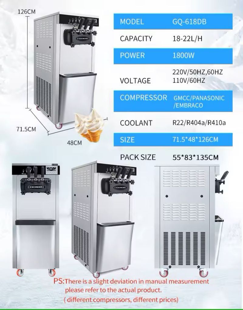 MK-618DB 18-22L per hour three flavor floor standing with air pump air adjustable function soft ice cream machine CFR BY SEA