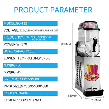 MK-SM112 Commercial Single Tank Frozen Drink Slush Making Machine Miken Factory Catering Machine Kitchen Equipmen CFR BY SEA