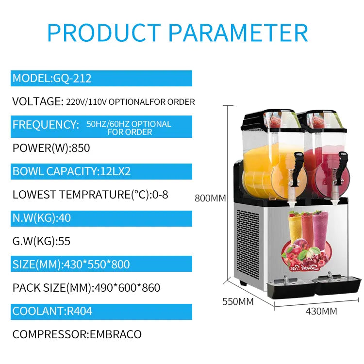 MK-SM212 commercial stainless steel frozen drink bar 2 tanks usage slushy ice machine for business CFR BY SEA