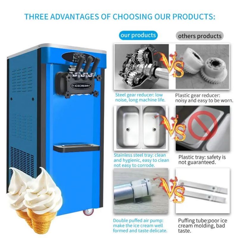 MK-25C YUNIAO Blue Color  3 flavors commercial soft ice cream machine stainless commercial refrigerator CFR BY SEA