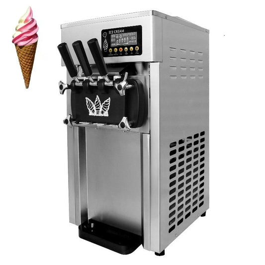 A168 Commercial Ice Cream Maker Machine, 2+1 Flavor Countertop Soft Serve Machine, 5 Gal/H Commercial Ice Cream Maker w/Two 3L Hoppers, Soft Ice Cream Machine for Restaurants Snack Bars Supermarkets